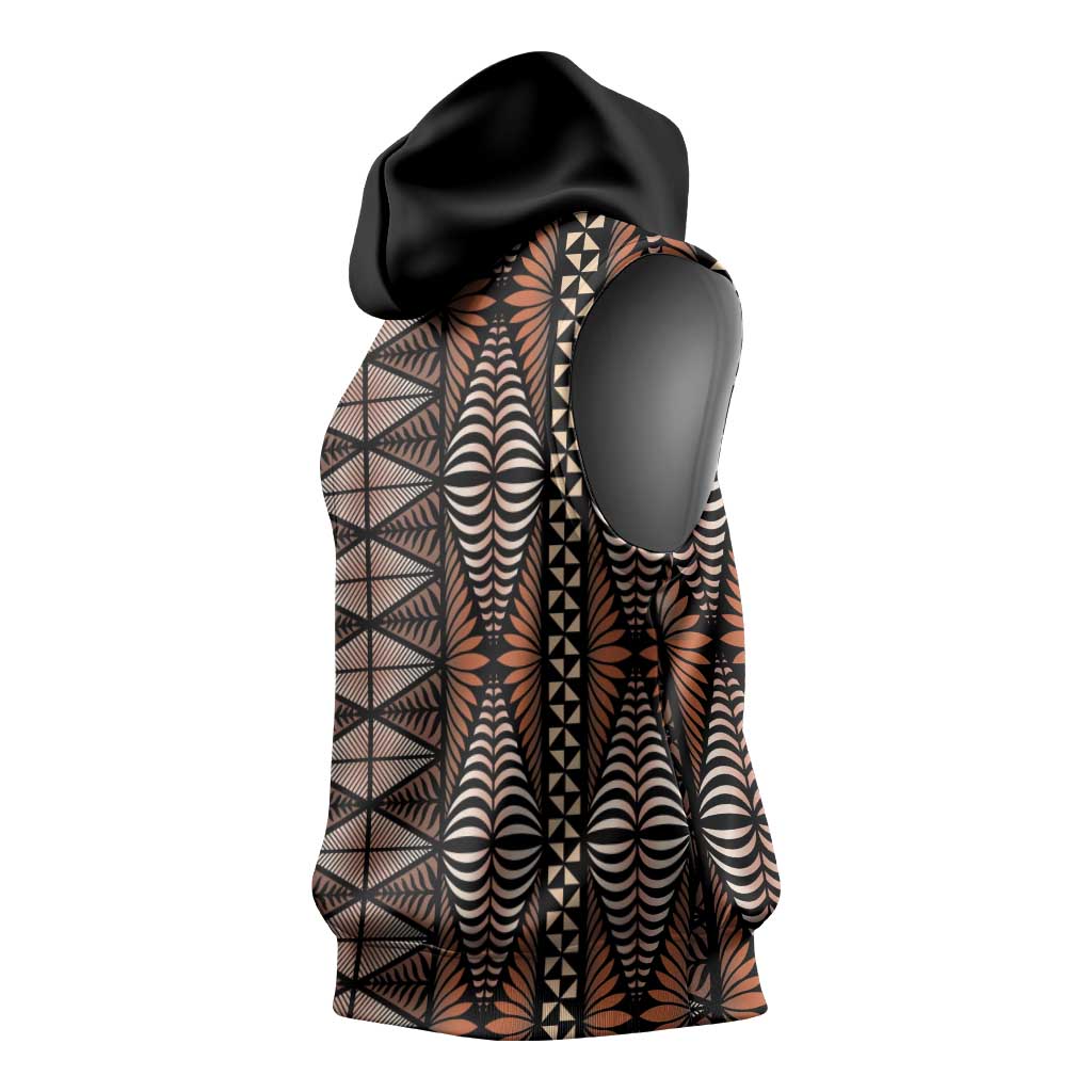 Malo e lelei Tonga Sleeveless Hoodie Tongan Ngatu Vintage Brown - Polynesian Pride