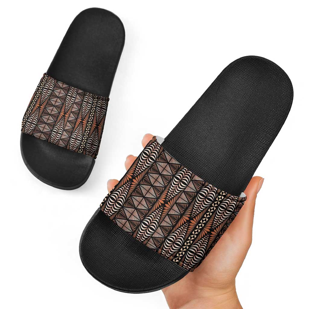 Malo e lelei Tonga Slide Sandals Tongan Ngatu Vintage Brown - Polynesian Pride