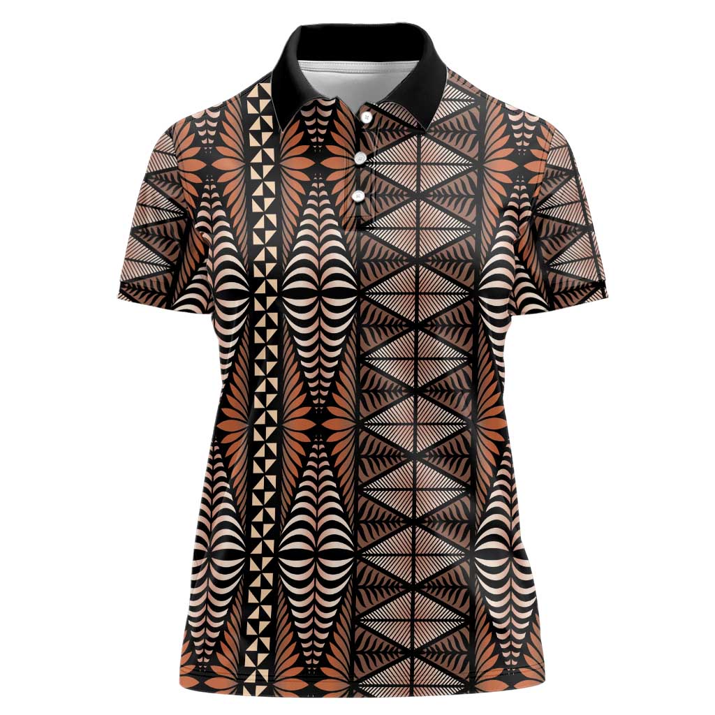Malo e lelei Tonga Women Polo Shirt Tongan Ngatu Vintage Brown - Polynesian Pride