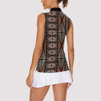 Malo e lelei Tonga Women Sleeveless Polo Shirt Tongan Ngatu Vintage Brown - Polynesian Pride