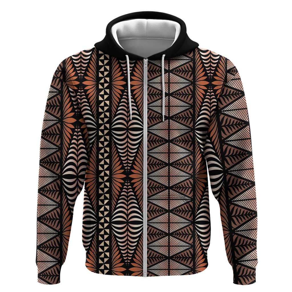 Malo e lelei Tonga Zip Hoodie Tongan Ngatu Vintage Brown - Polynesian Pride