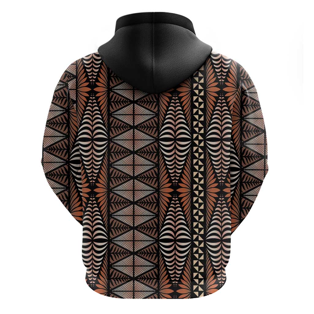 Malo e lelei Tonga Zip Hoodie Tongan Ngatu Vintage Brown - Polynesian Pride