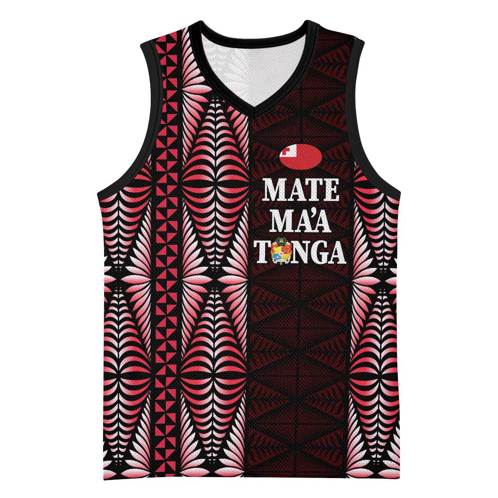 Tonga Rugby Personalised Basketball Jersey 2025 Mate Maa Tonga Ngatu Motif - Polynesian Pride