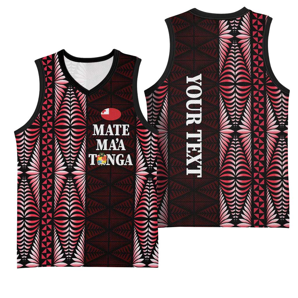Tonga Rugby Personalised Basketball Jersey 2025 Mate Maa Tonga Ngatu Motif - Polynesian Pride
