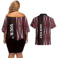 Tonga Rugby Personalised Couples Matching Off Shoulder Short Dress and Hawaiian Shirt 2025 Mate Maa Tonga Ngatu Motif - Polynesian Pride