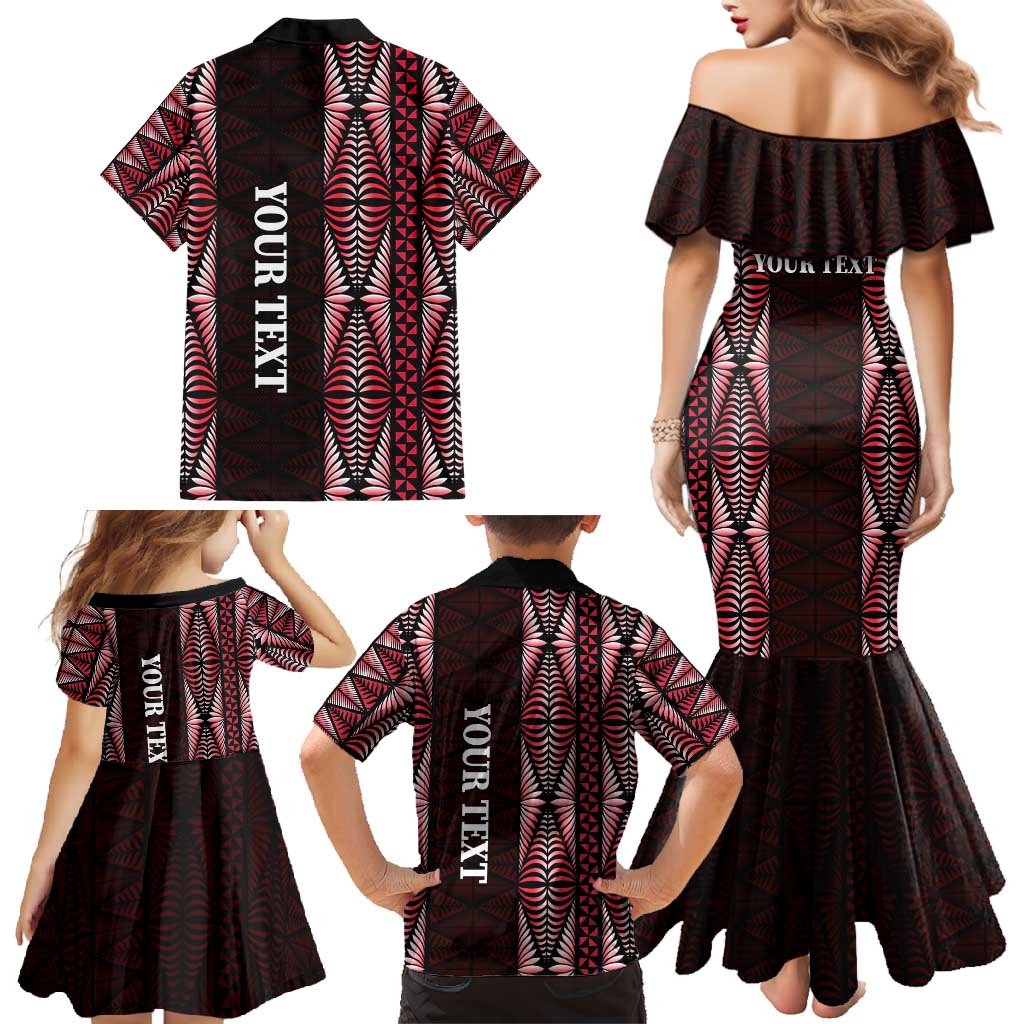 Tonga Rugby Personalised Family Matching Mermaid Dress and Hawaiian Shirt 2025 Mate Maa Tonga Ngatu Motif - Polynesian Pride