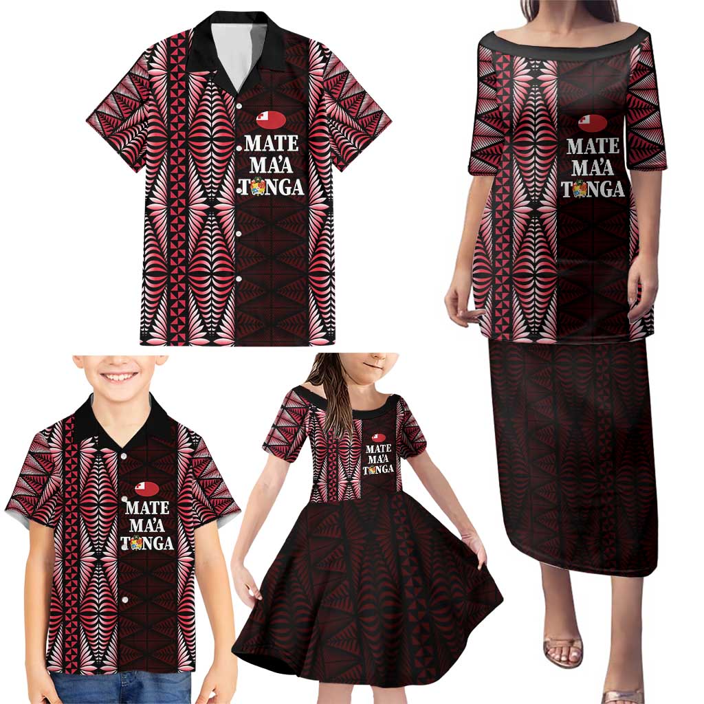 Tonga Rugby Personalised Family Matching Puletasi and Hawaiian Shirt 2025 Mate Maa Tonga Ngatu Motif - Polynesian Pride