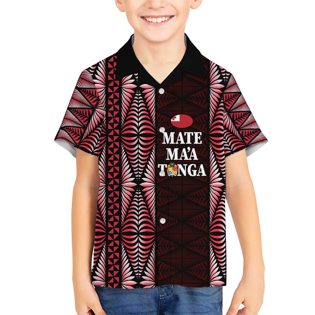 Tonga Rugby Personalised Family Matching Short Sleeve Bodycon Dress and Hawaiian Shirt 2025 Mate Maa Tonga Ngatu Motif - Polynesian Pride