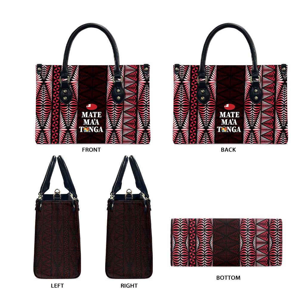 Tonga Rugby Leather Bag 2025 Mate Maa Tonga Ngatu Motif - Polynesian Pride