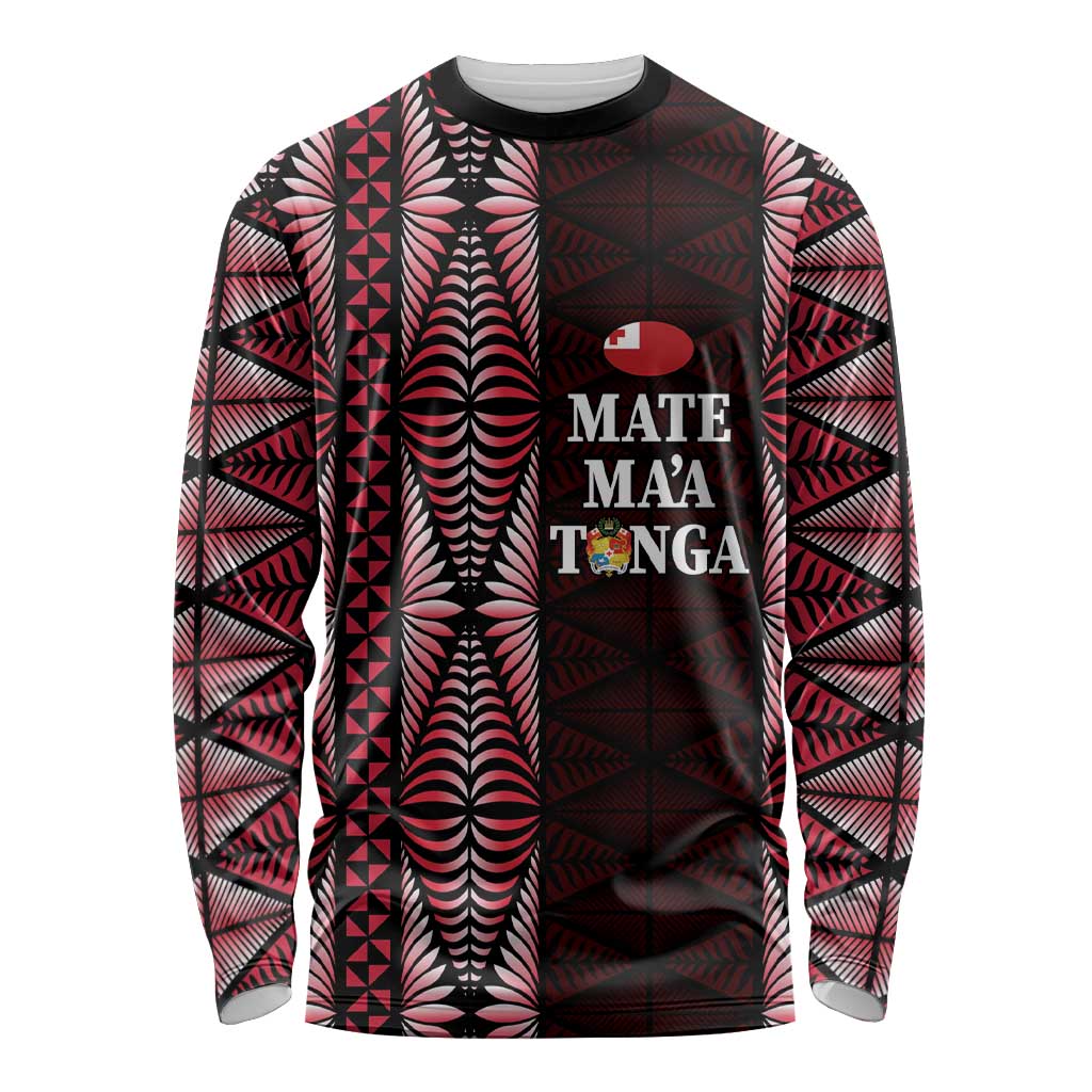 Tonga Rugby Personalised Long Sleeve Shirt 2025 Mate Maa Tonga Ngatu Motif - Polynesian Pride
