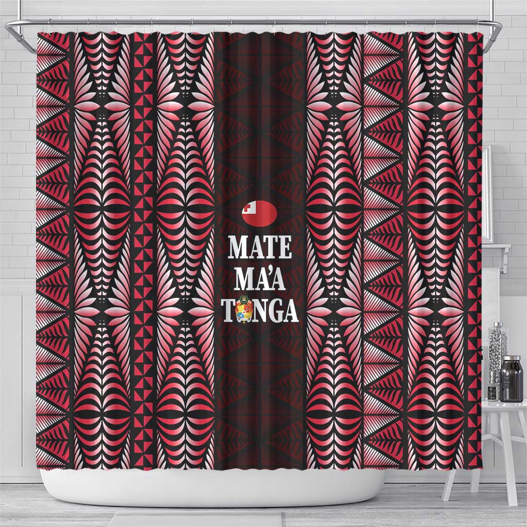 Tonga Rugby Shower Curtain 2025 Mate Maa Tonga Ngatu Motif - Polynesian Pride