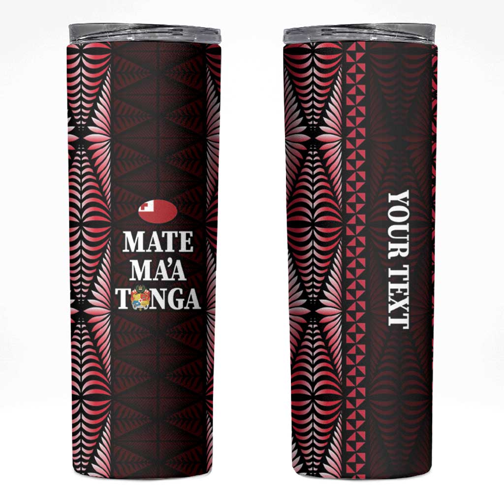 Tonga Rugby Personalised Skinny Tumbler 2025 Mate Maa Tonga Ngatu Motif - Polynesian Pride