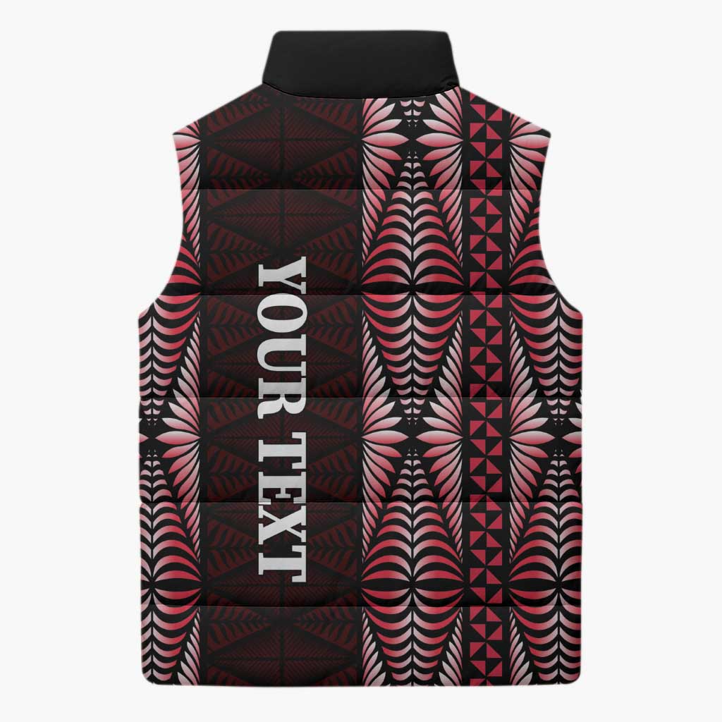 Tonga Rugby Personalised Sleeveless Puffer Jacket 2025 Mate Maa Tonga Ngatu Motif - Polynesian Pride