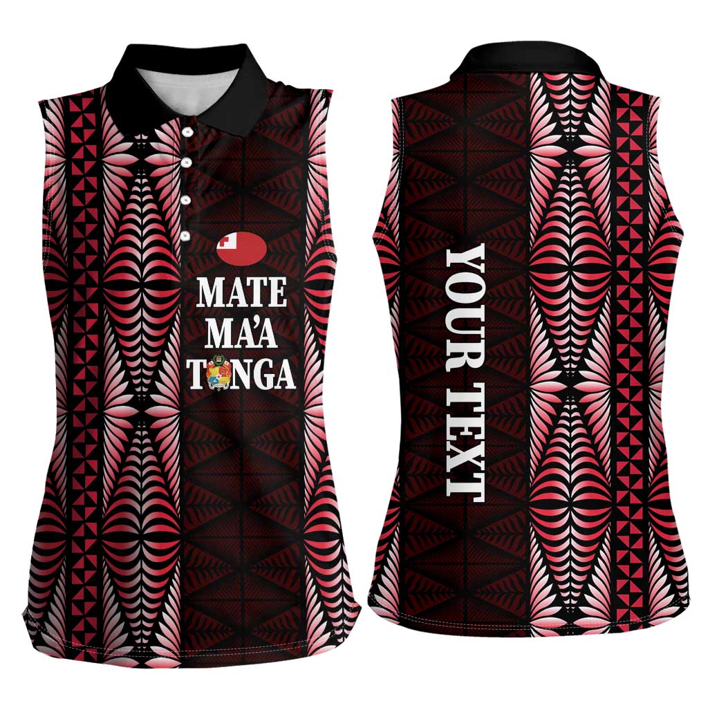 Tonga Rugby Personalised Women Sleeveless Polo Shirt 2025 Mate Maa Tonga Ngatu Motif - Polynesian Pride