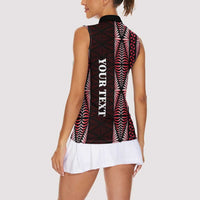 Tonga Rugby Personalised Women Sleeveless Polo Shirt 2025 Mate Maa Tonga Ngatu Motif - Polynesian Pride