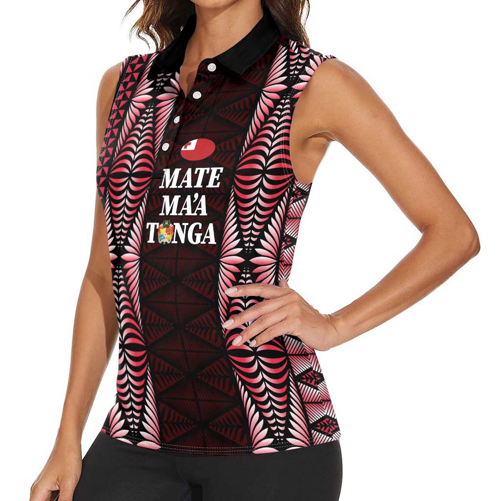 Tonga Rugby Personalised Women Sleeveless Polo Shirt 2025 Mate Maa Tonga Ngatu Motif - Polynesian Pride