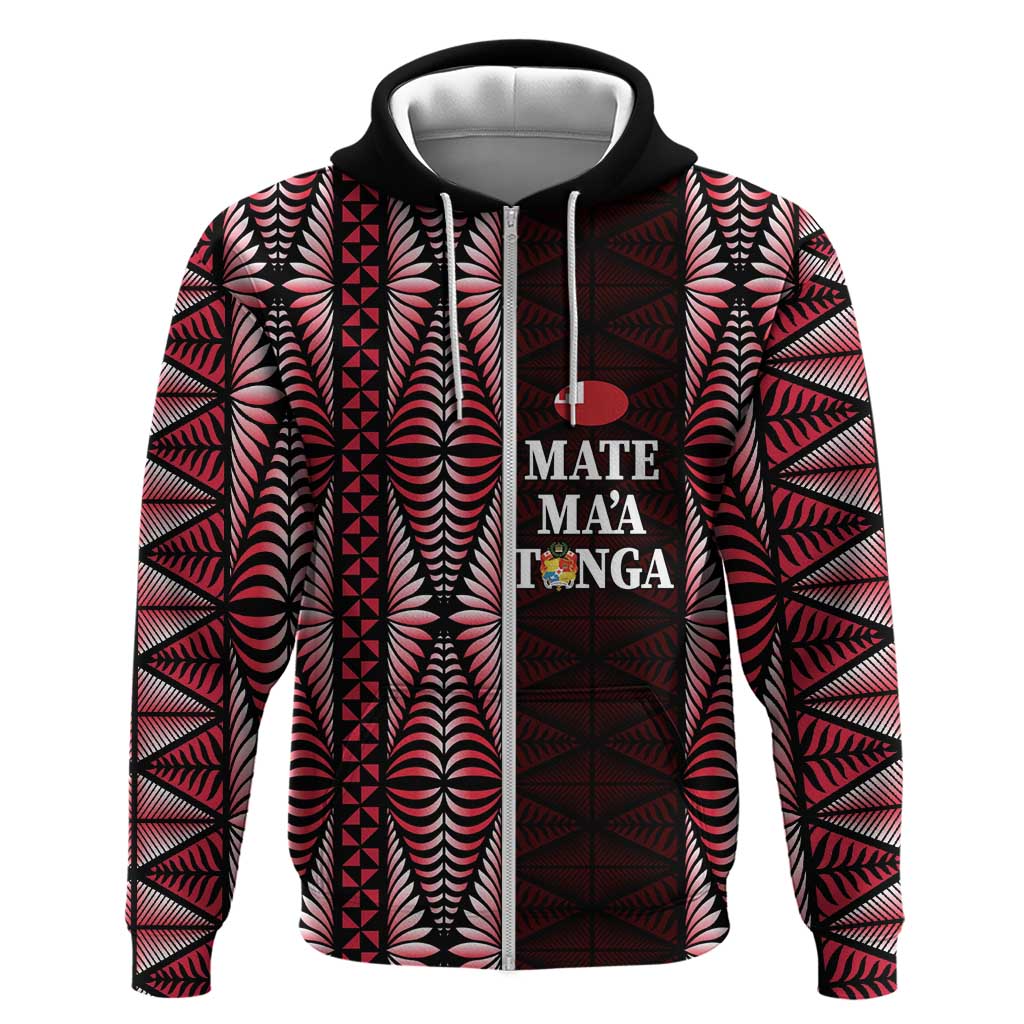Tonga Rugby Personalised Zip Hoodie 2025 Mate Maa Tonga Ngatu Motif - Polynesian Pride