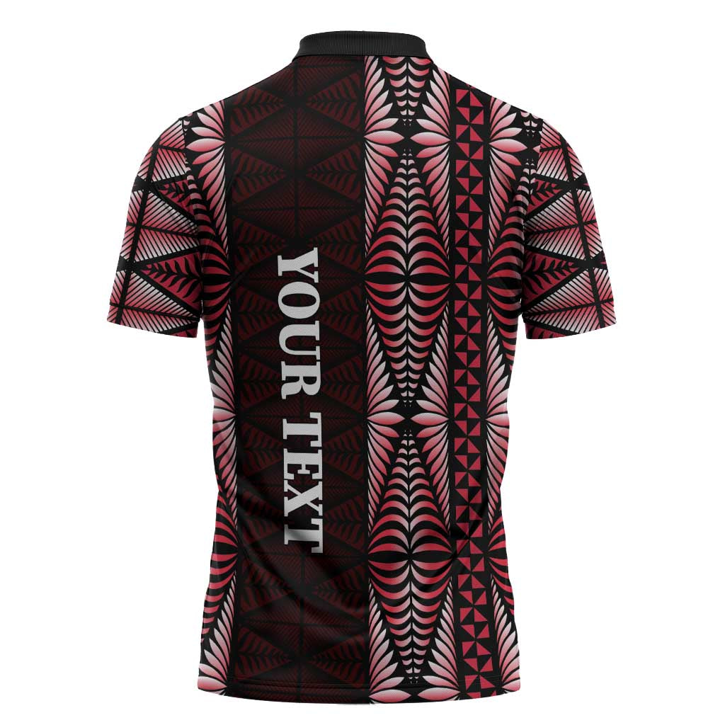 Tonga Rugby Personalised Zipper Polo Shirt 2025 Mate Maa Tonga Ngatu Motif - Polynesian Pride