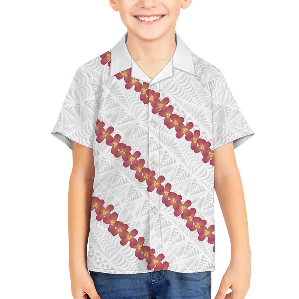 White Sunday Tonga Fakame Family Matching Long Sleeve Bodycon Dress and Hawaiian Shirt Tongan Ngatu Heilala Lei - Polynesian Pride