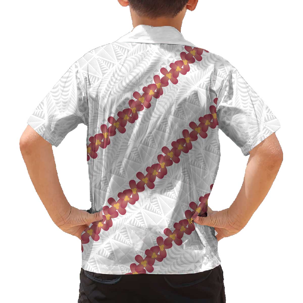 White Sunday Tonga Fakame Family Matching Off The Shoulder Long Sleeve Dress and Hawaiian Shirt Tongan Ngatu Heilala Lei - Polynesian Pride