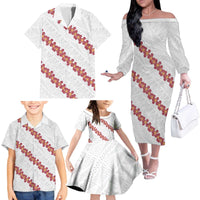 White Sunday Tonga Fakame Family Matching Off The Shoulder Long Sleeve Dress and Hawaiian Shirt Tongan Ngatu Heilala Lei - Polynesian Pride