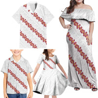 White Sunday Tonga Fakame Family Matching Off Shoulder Maxi Dress and Hawaiian Shirt Tongan Ngatu Heilala Lei - Polynesian Pride