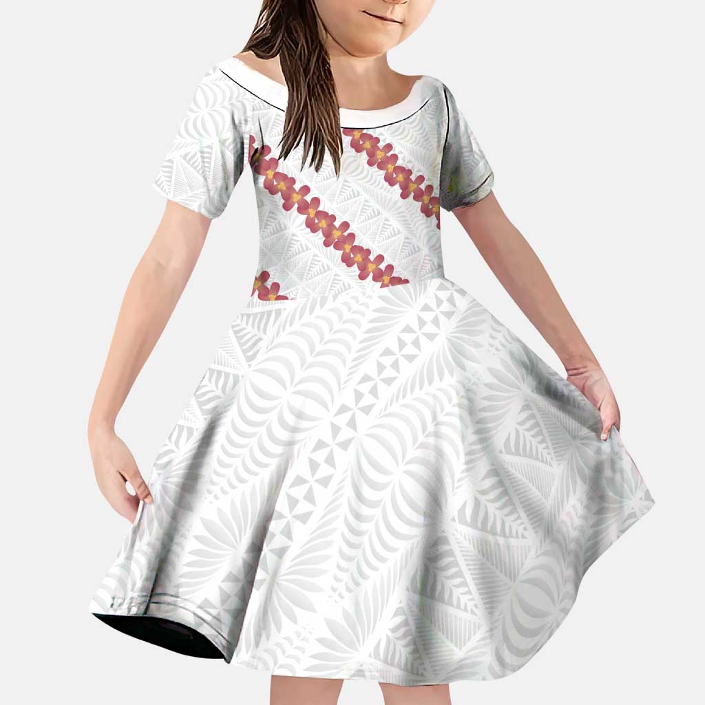 White Sunday Tonga Fakame Family Matching Puletasi and Hawaiian Shirt Tongan Ngatu Heilala Lei - Polynesian Pride