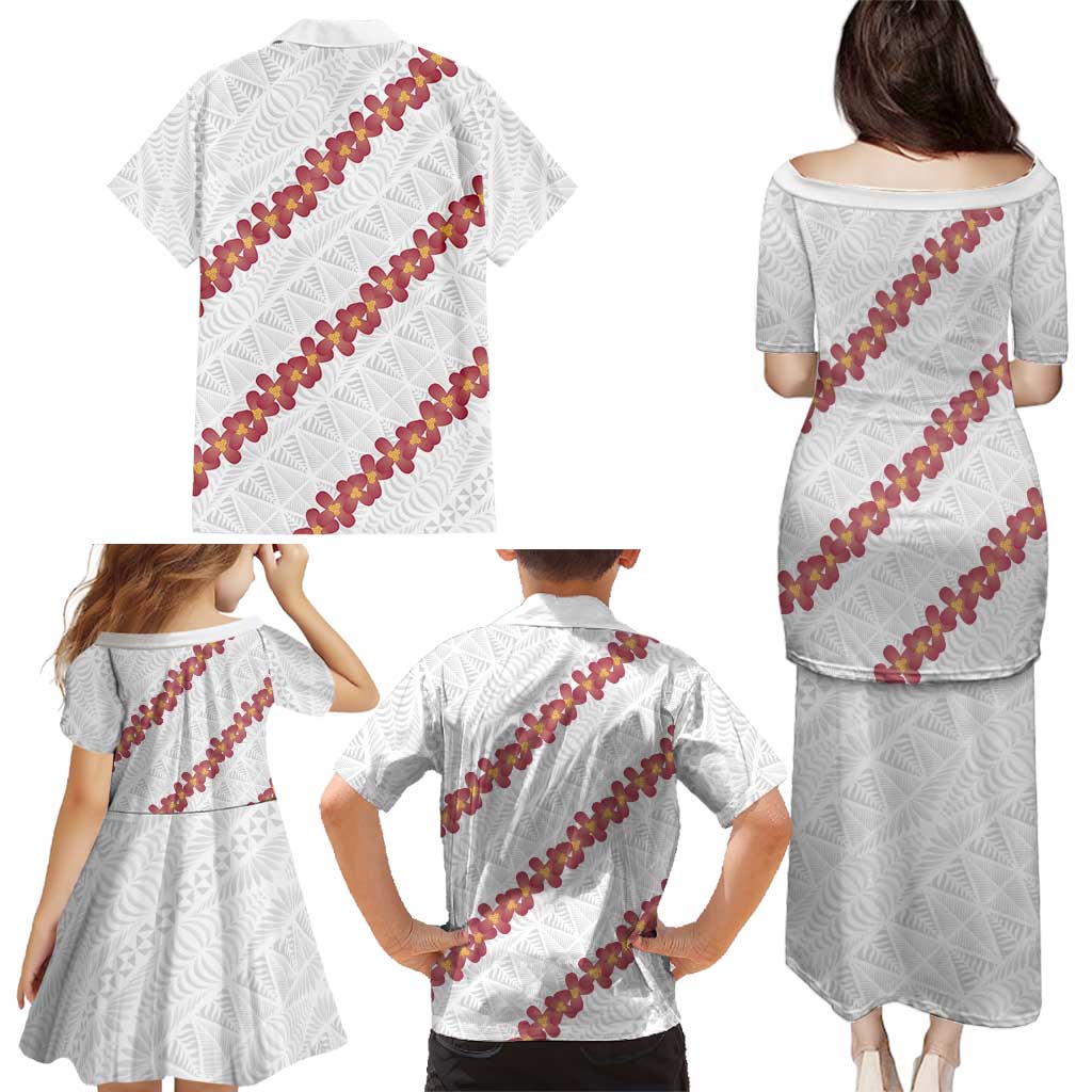 White Sunday Tonga Fakame Family Matching Puletasi and Hawaiian Shirt Tongan Ngatu Heilala Lei - Polynesian Pride