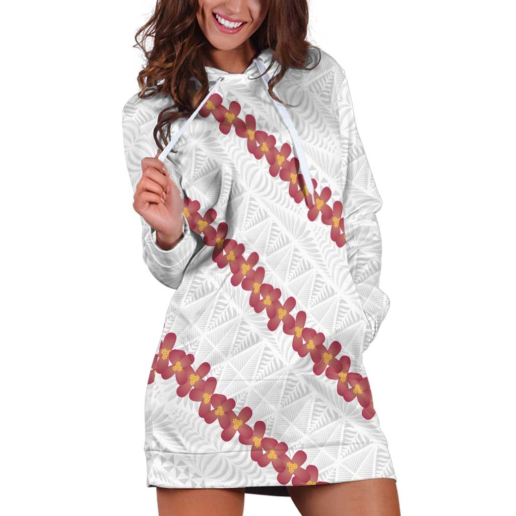 White Sunday Tonga Fakame Hoodie Dress Tongan Ngatu Heilala Lei - Polynesian Pride
