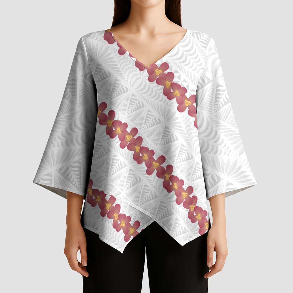 White Sunday Tonga Fakame Kimono Sleeve Blouse Tongan Ngatu Heilala Lei - Polynesian Pride