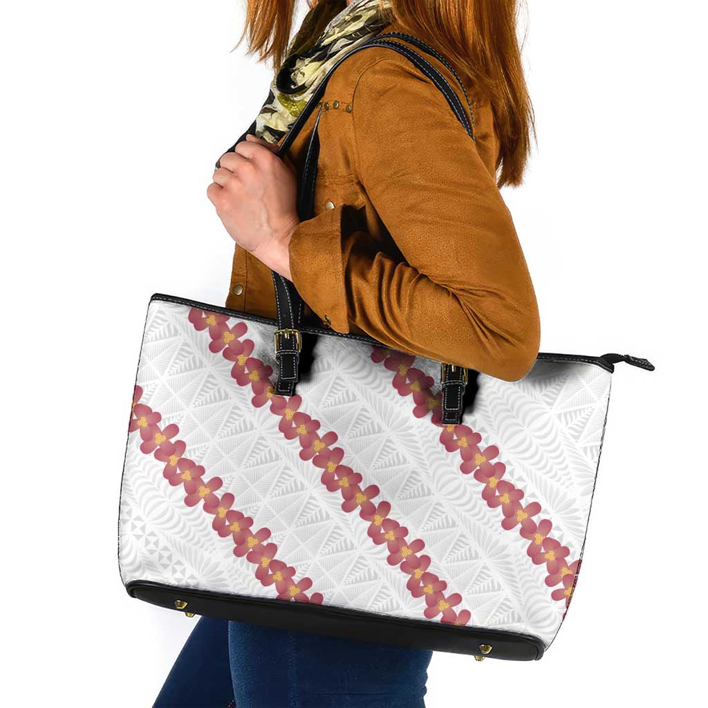 White Sunday Tonga Fakame Leather Tote Bag Tongan Ngatu Heilala Lei - Polynesian Pride