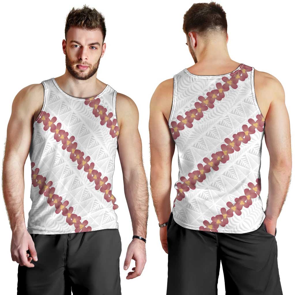White Sunday Tonga Fakame Men Tank Top Tongan Ngatu Heilala Lei - Polynesian Pride