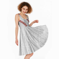 White Sunday Tonga Fakame Midi Dress Tongan Ngatu Heilala Lei - Polynesian Pride