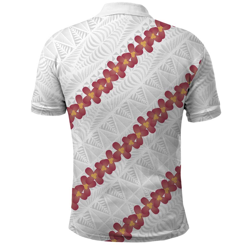 White Sunday Tonga Fakame Polo Shirt Tongan Ngatu Heilala Lei - Polynesian Pride