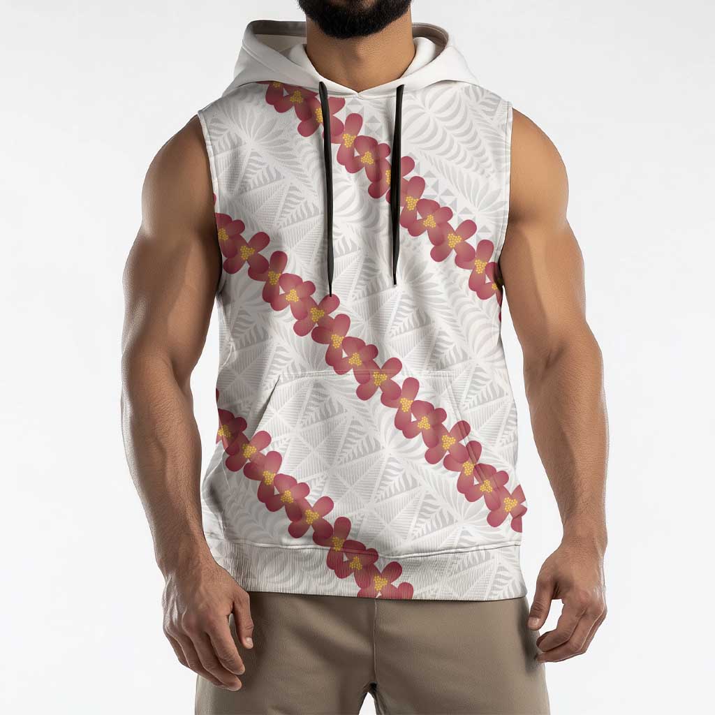 White Sunday Tonga Fakame Sleeveless Hoodie Tongan Ngatu Heilala Lei - Polynesian Pride