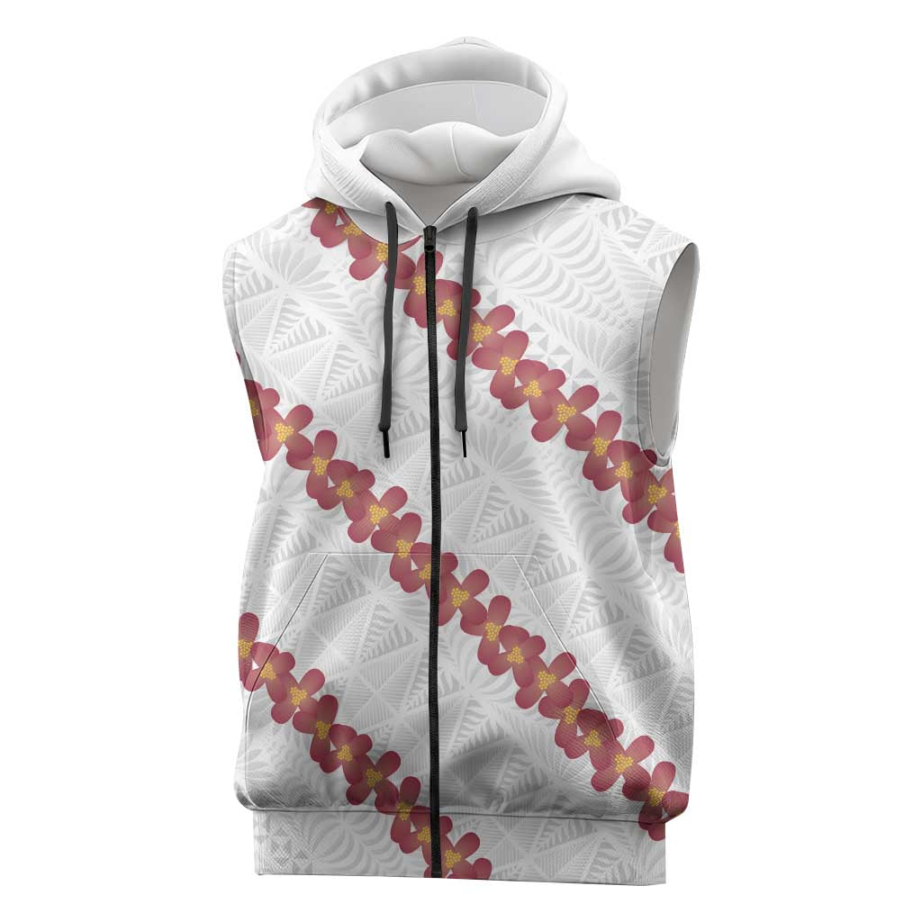 White Sunday Tonga Fakame Sleeveless Zip Hoodie Tongan Ngatu Heilala Lei - Polynesian Pride