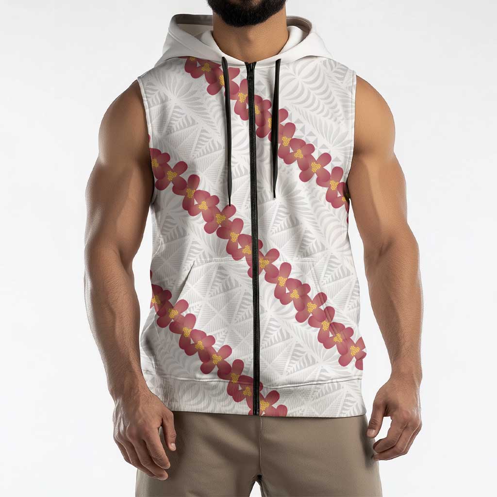 White Sunday Tonga Fakame Sleeveless Zip Hoodie Tongan Ngatu Heilala Lei - Polynesian Pride