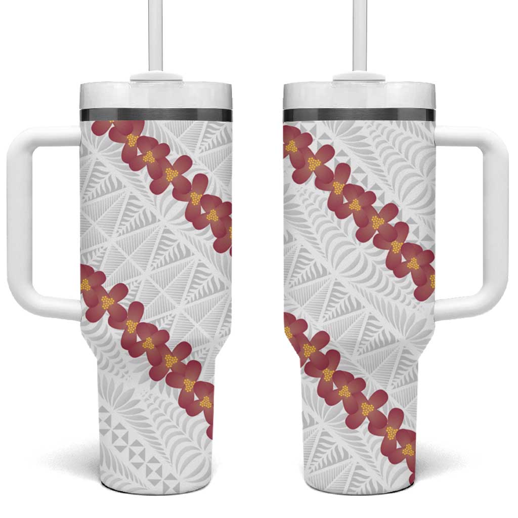 White Sunday Tonga Fakame Tumbler With Handle Tongan Ngatu Heilala Lei - Polynesian Pride