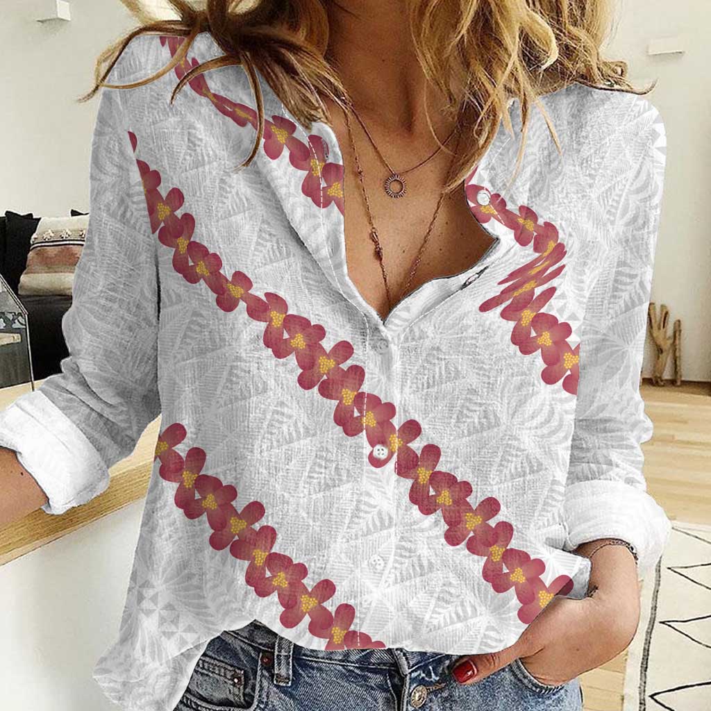 White Sunday Tonga Fakame Women Casual Shirt Tongan Ngatu Heilala Lei - Polynesian Pride