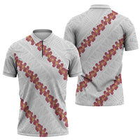 White Sunday Tonga Fakame Zipper Polo Shirt Tongan Ngatu Heilala Lei - Polynesian Pride