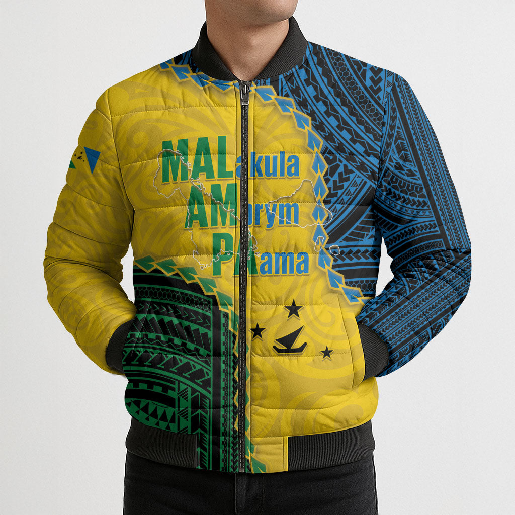Personalised Malampa Province Vanuatu Bomber Puffer Jacket Map With Polynesian Pattern LT14 - Polynesian Pride