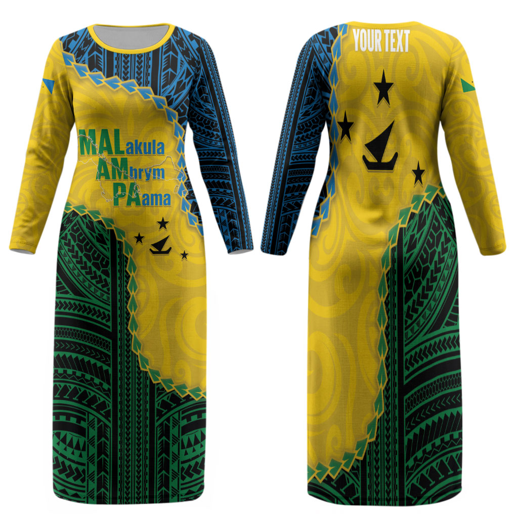 Personalised Malampa Province Vanuatu Family Matching Long Sleeve Bodycon Dress and Hawaiian Shirt Map With Polynesian Pattern LT14 Mom's Dress Multicolor - Polynesian Pride