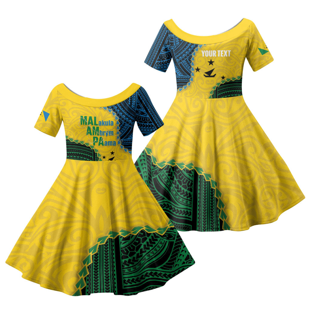 Personalised Malampa Province Vanuatu Family Matching Long Sleeve Bodycon Dress and Hawaiian Shirt Map With Polynesian Pattern LT14 Daughter's Dress Multicolor - Polynesian Pride