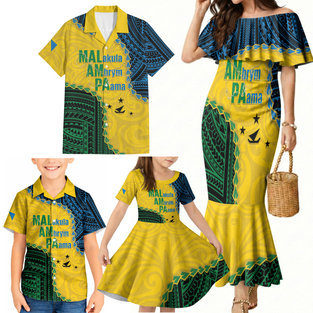 Personalised Malampa Province Vanuatu Family Matching Mermaid Dress and Hawaiian Shirt Map With Polynesian Pattern LT14 - Polynesian Pride
