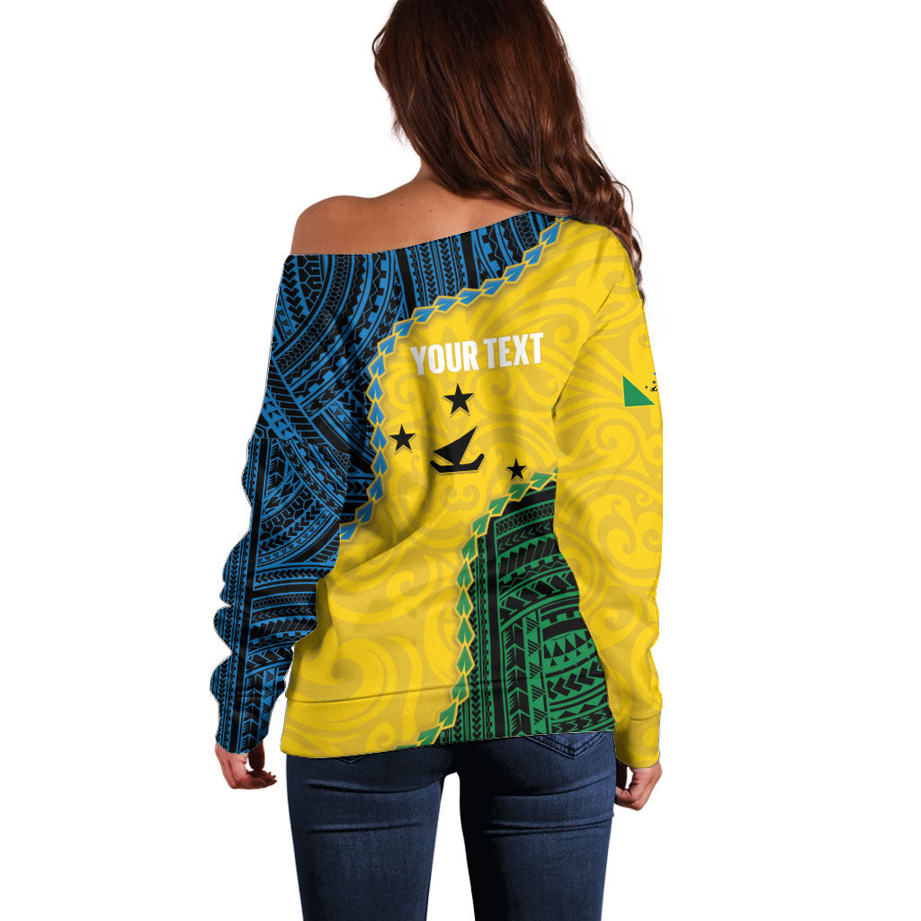 Personalised Malampa Province Vanuatu Off Shoulder Sweater Map With Polynesian Pattern LT14 - Polynesian Pride