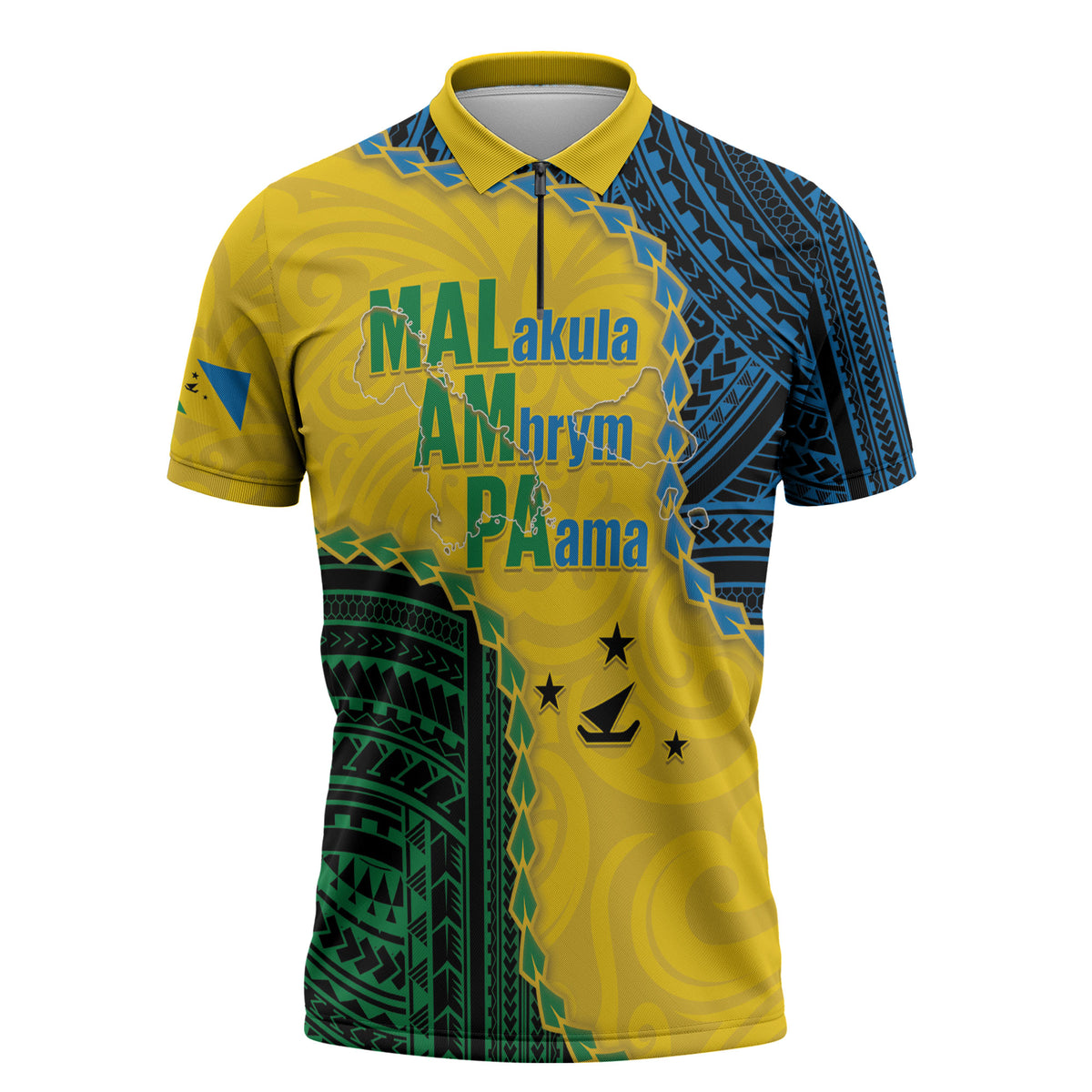 Personalised Malampa Province Vanuatu Zipper Polo Shirt Map With Polynesian Pattern LT14 Multicolor - Polynesian Pride