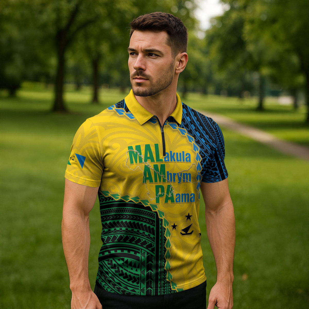 Personalised Malampa Province Vanuatu Zipper Polo Shirt Map With Polynesian Pattern LT14 - Polynesian Pride