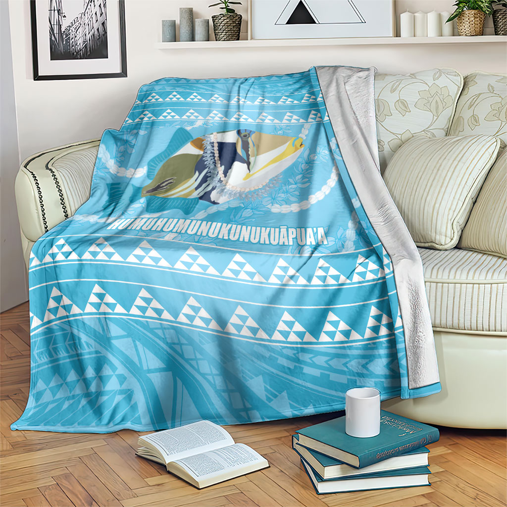 Aloha Hawaii Humuhumu Reef Triggerfish Blanket Hawaiian Leis Kakau Pattern LT14 Blue - Polynesian Pride