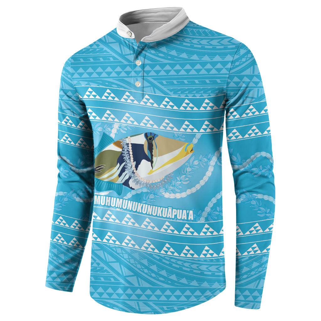 Aloha Hawaii Humuhumu Reef Triggerfish Button Sweatshirt Hawaiian Leis Kakau Pattern LT14 - Polynesian Pride
