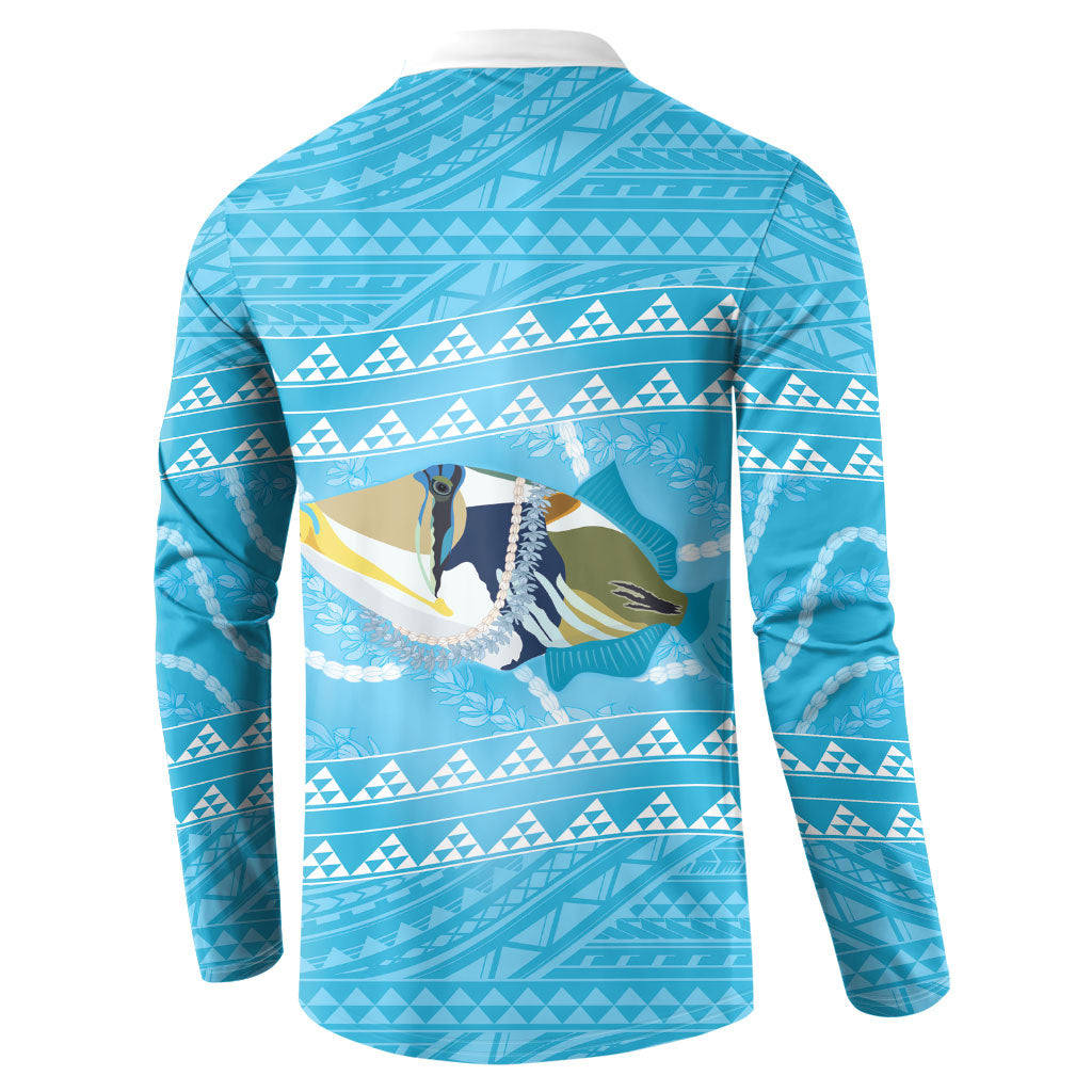 Aloha Hawaii Humuhumu Reef Triggerfish Button Sweatshirt Hawaiian Leis Kakau Pattern LT14 - Polynesian Pride